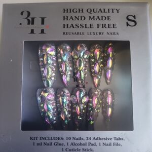 Crystal Rhinestone Press-On Nails - Iridescent Multi-Color